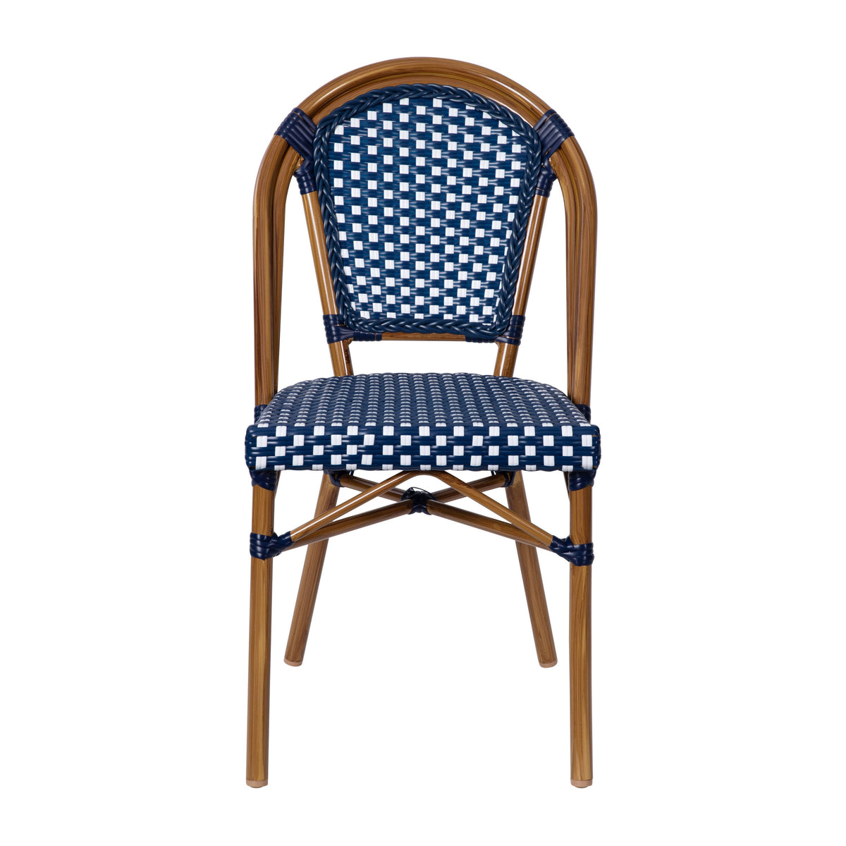 Flash Furniture SDA-AD642001-NVYWH-NAT-GG All-Weather Commercial Paris Chair with Bamboo Print Aluminum Frame-Navy/White (Navy & White/Natural Frame) - View 10