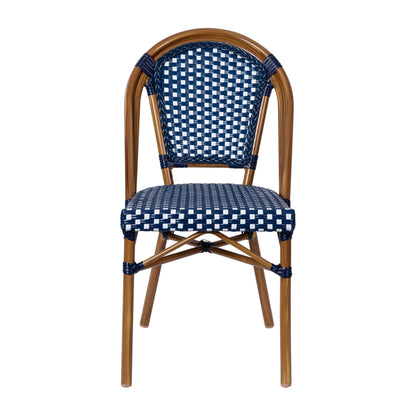 Flash Furniture SDA-AD642001-NVYWH-NAT-GG All-Weather Commercial Paris Chair with Bamboo Print Aluminum Frame-Navy/White (Navy & White/Natural Frame) - View 10