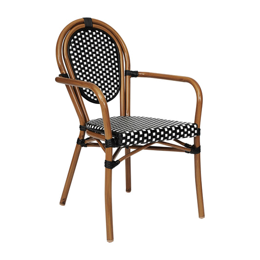 Flash Furniture SDA-AD642002A-BKWH-NAT-GG All-Weather Commercial Paris Chair with Bamboo Print Metal Frame-Black/White (Black & White/Natural Frame) - Main view