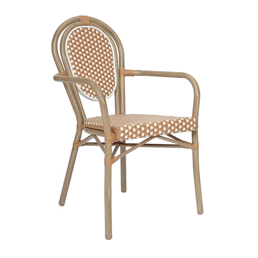 Flash Furniture SDA-AD642002A-NATWH-LTNAT-GG All-Weather Commercial Paris Chair with Bamboo Print Metal Frame-Natural/White (Natural & White/Light Natural Frame) - Main view