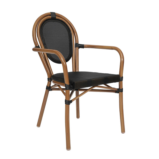 Flash Furniture SDA-AD642002A-TXT-BK-NAT-GG All-Weather Commercial Paris Chair with Arms and Natural Metal Frame-Black - Main view
