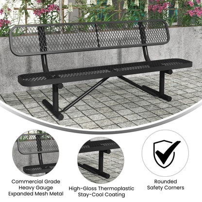 Flash Furniture SLF-AG4HUT2-BK-GG Commercial Grade 6' Expanded Mesh Metal Outdoor Bench with Backrest in Black - View 3
