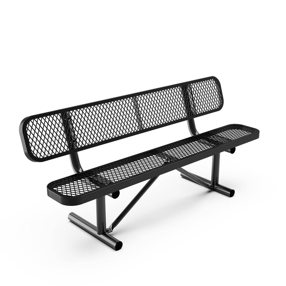 Flash Furniture SLF-AG4HUT2-BK-GG Commercial Grade 6' Expanded Mesh Metal Outdoor Bench with Backrest in Black - View 11
