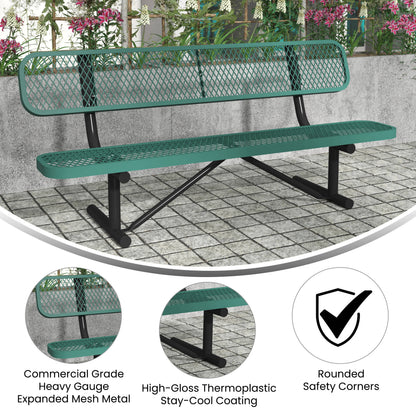 Flash Furniture SLF-AG4HUT2-GN-GG Commercial Grade 6' Expanded Mesh Metal Outdoor Bench with Backrest in Green - View 3