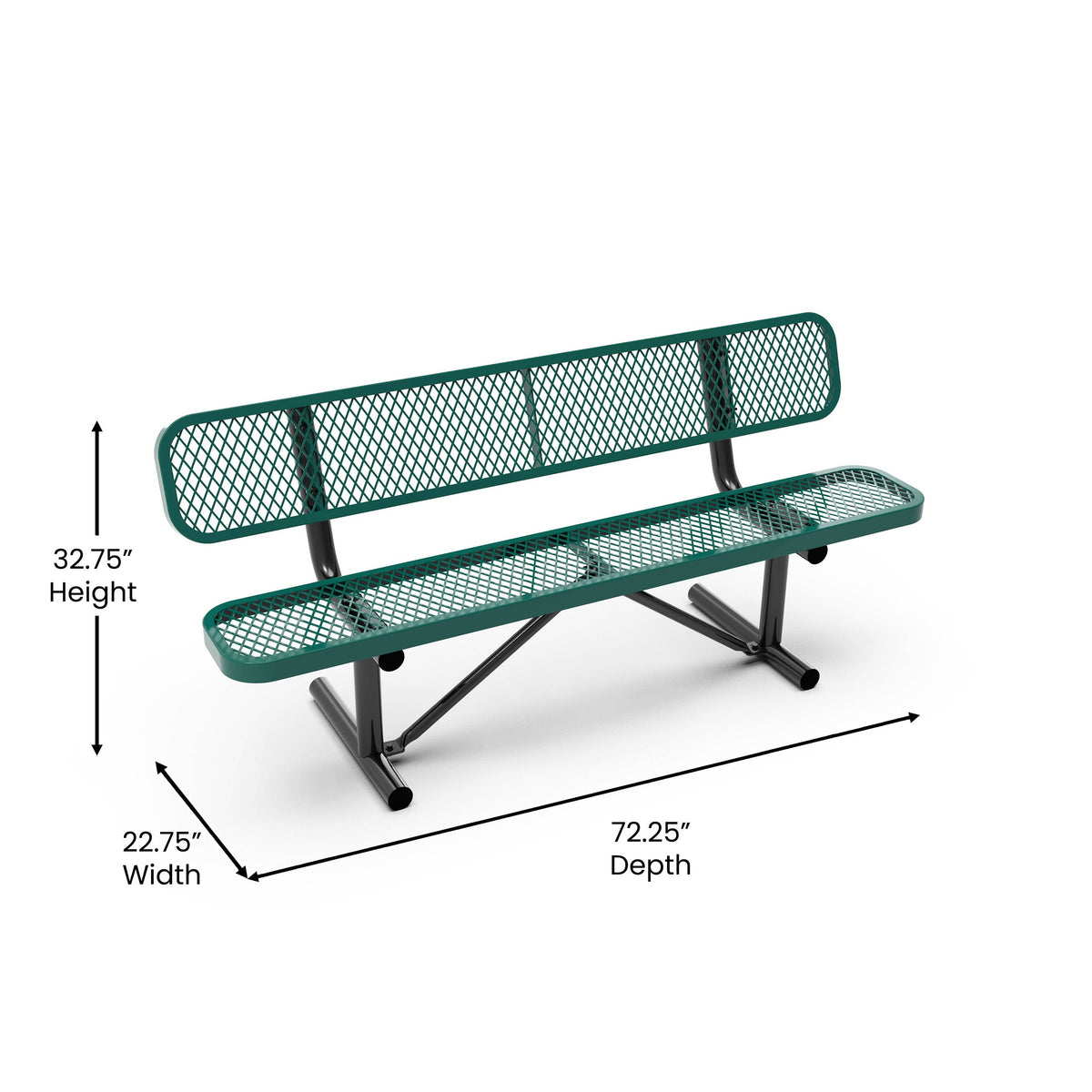 Flash Furniture SLF-AG4HUT2-GN-GG Commercial Grade 6' Expanded Mesh Metal Outdoor Bench with Backrest in Green - View 4
