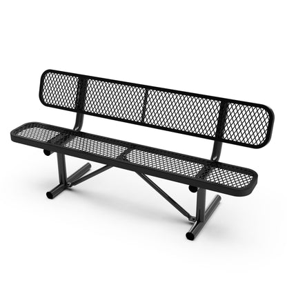 Flash Furniture SLF-AG4HUT2-H48L-BK-GG Commercial Grade 6' Expanded Mesh Metal Outdoor Bench with Anchors in Black - Main view