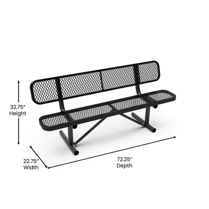 Flash Furniture SLF-AG4HUT2-H48L-BK-GG Commercial Grade 6' Expanded Mesh Metal Outdoor Bench with Anchors in Black - View 4