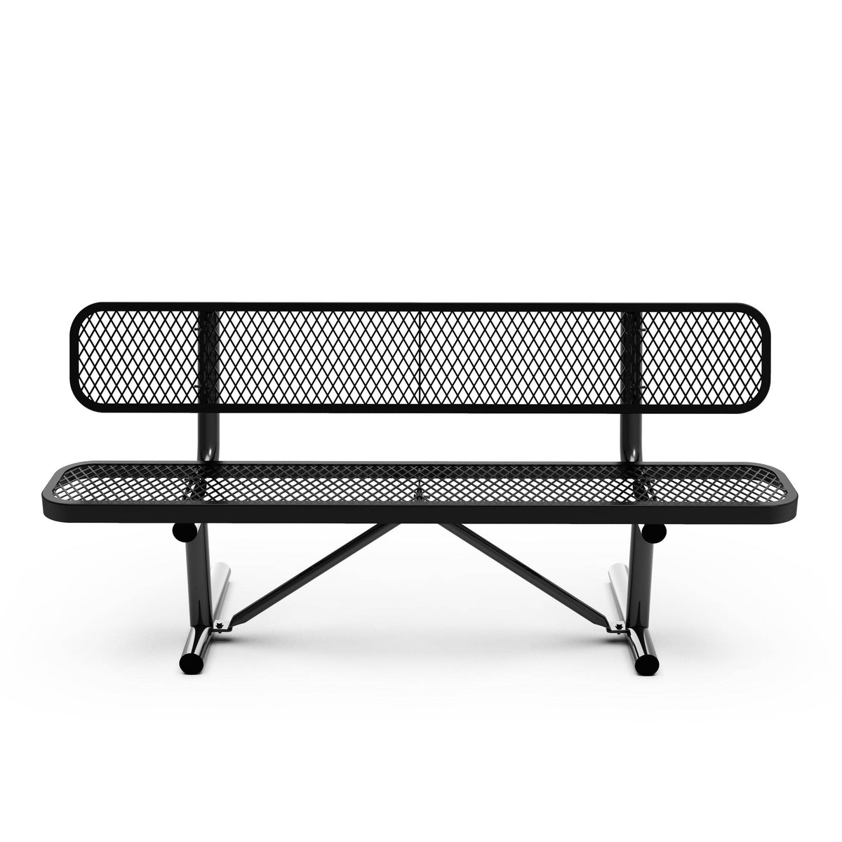 Flash Furniture SLF-AG4HUT2-H48L-BK-GG Commercial Grade 6' Expanded Mesh Metal Outdoor Bench with Anchors in Black - View 9