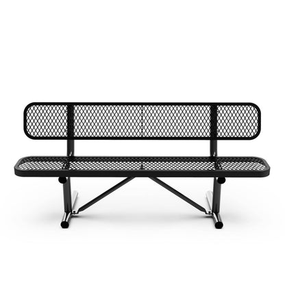 Flash Furniture SLF-AG4HUT2-H48L-BK-GG Commercial Grade 6' Expanded Mesh Metal Outdoor Bench with Anchors in Black - View 9