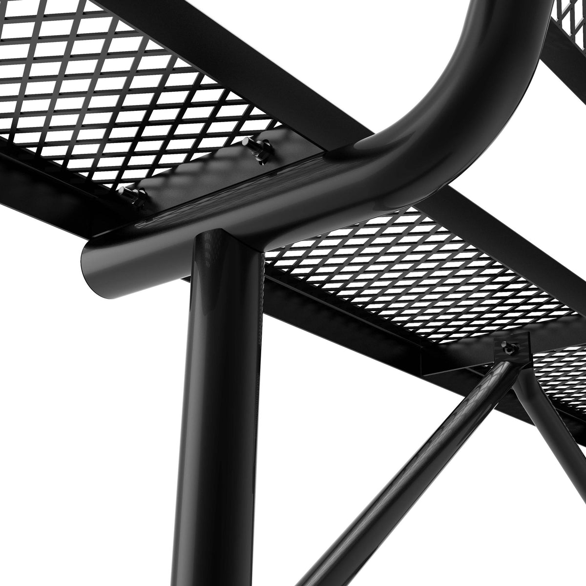 Flash Furniture SLF-AG4HUT2-H48L-BK-GG Commercial Grade 6' Expanded Mesh Metal Outdoor Bench with Anchors in Black - View 11