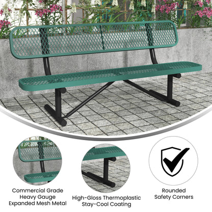 Flash Furniture SLF-AG4HUT2-H48L-GN-GG Commercial Grade 6' Expanded Mesh Metal Outdoor Bench with Anchors in Green - View 3