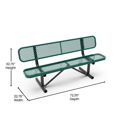 Flash Furniture SLF-AG4HUT2-H48L-GN-GG Commercial Grade 6' Expanded Mesh Metal Outdoor Bench with Anchors in Green - View 4