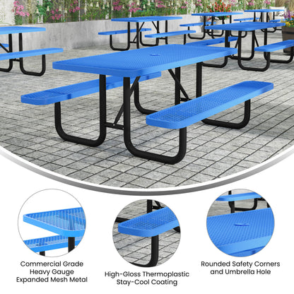 Flash Furniture SLF-EML-72-BL-GG Commercial Grade 6' Rectangular Expanded Mesh Metal Outdoor Picnic Table - Blue - View 3