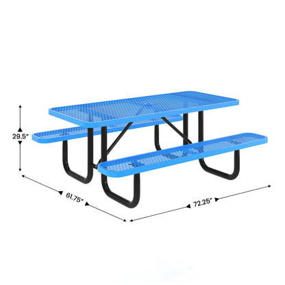 Flash Furniture SLF-EML-72-BL-GG Commercial Grade 6' Rectangular Expanded Mesh Metal Outdoor Picnic Table - Blue - View 4