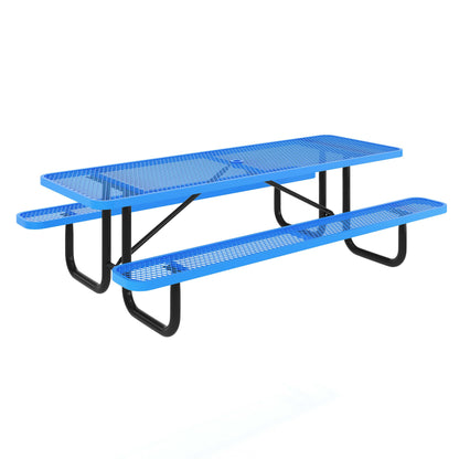 Flash Furniture SLF-EML-96-BL-GG Commercial Grade 8' Rectangular Expanded Mesh Metal Outdoor Picnic Table - Blue - Main view