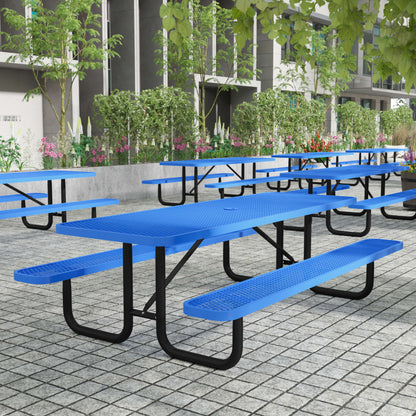 Flash Furniture SLF-EML-96-BL-GG Commercial Grade 8' Rectangular Expanded Mesh Metal Outdoor Picnic Table - Blue - View 2