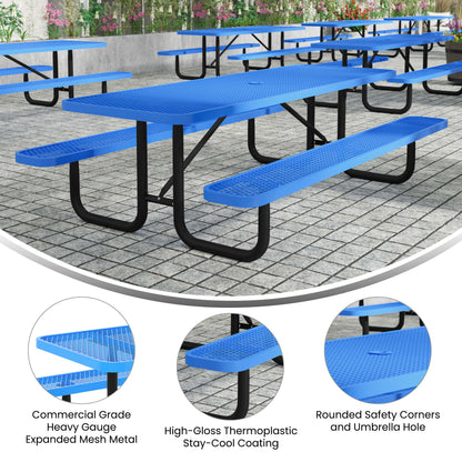 Flash Furniture SLF-EML-96-BL-GG Commercial Grade 8' Rectangular Expanded Mesh Metal Outdoor Picnic Table - Blue - View 3