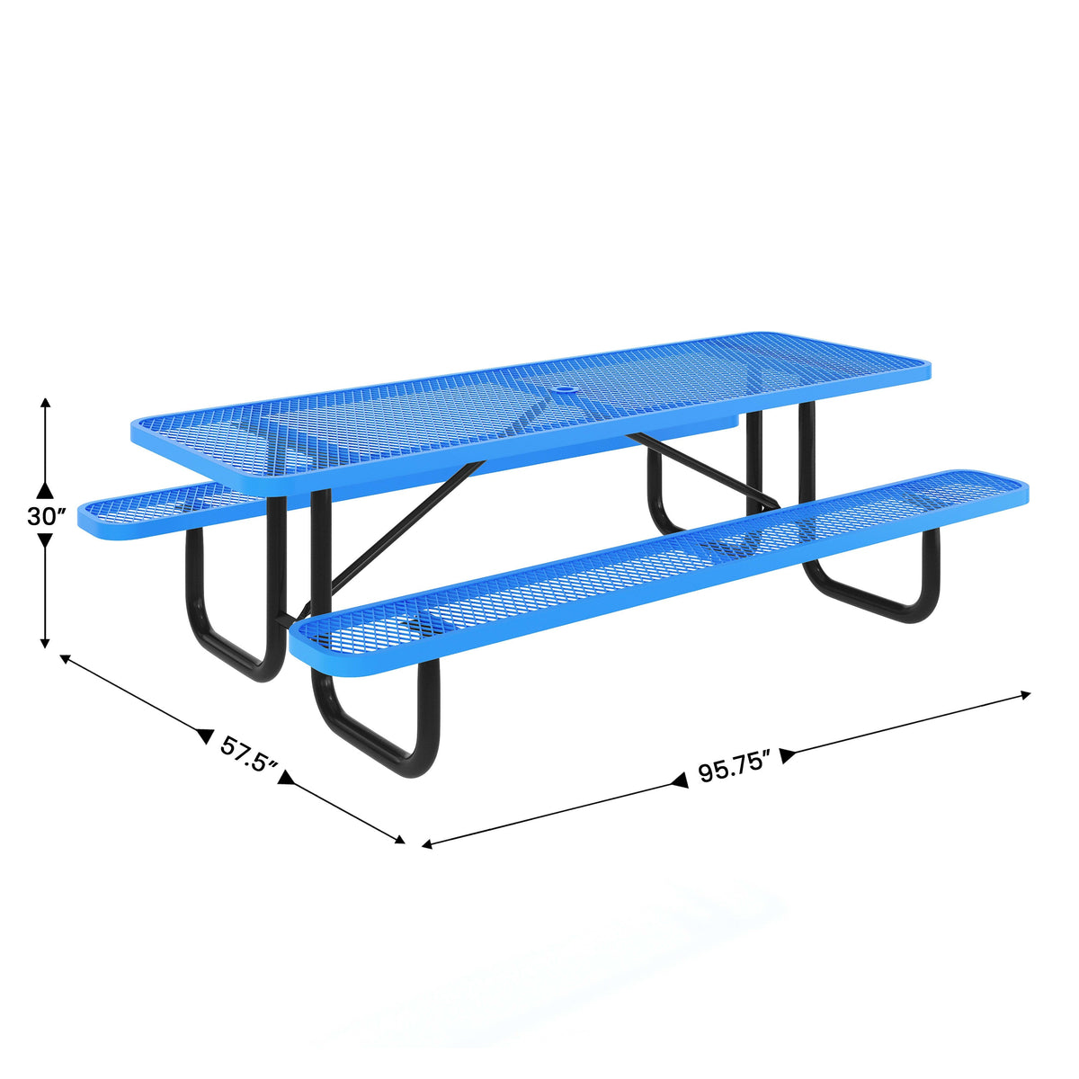 Flash Furniture SLF-EML-96-BL-GG Commercial Grade 8' Rectangular Expanded Mesh Metal Outdoor Picnic Table - Blue - View 4