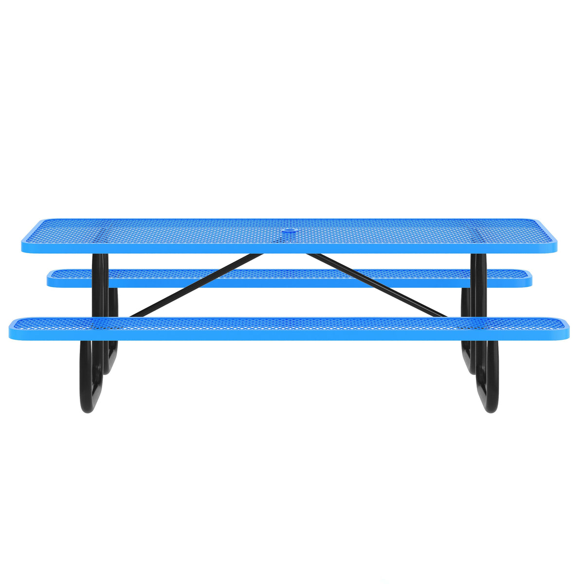 Flash Furniture SLF-EML-96-BL-GG Commercial Grade 8' Rectangular Expanded Mesh Metal Outdoor Picnic Table - Blue - View 7