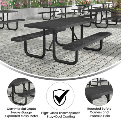 Flash Furniture SLF-EML72-H48L-BK-GG Commercial 6' Rectangular Expanded Mesh Metal Picnic Table with Anchors - Black - View 3