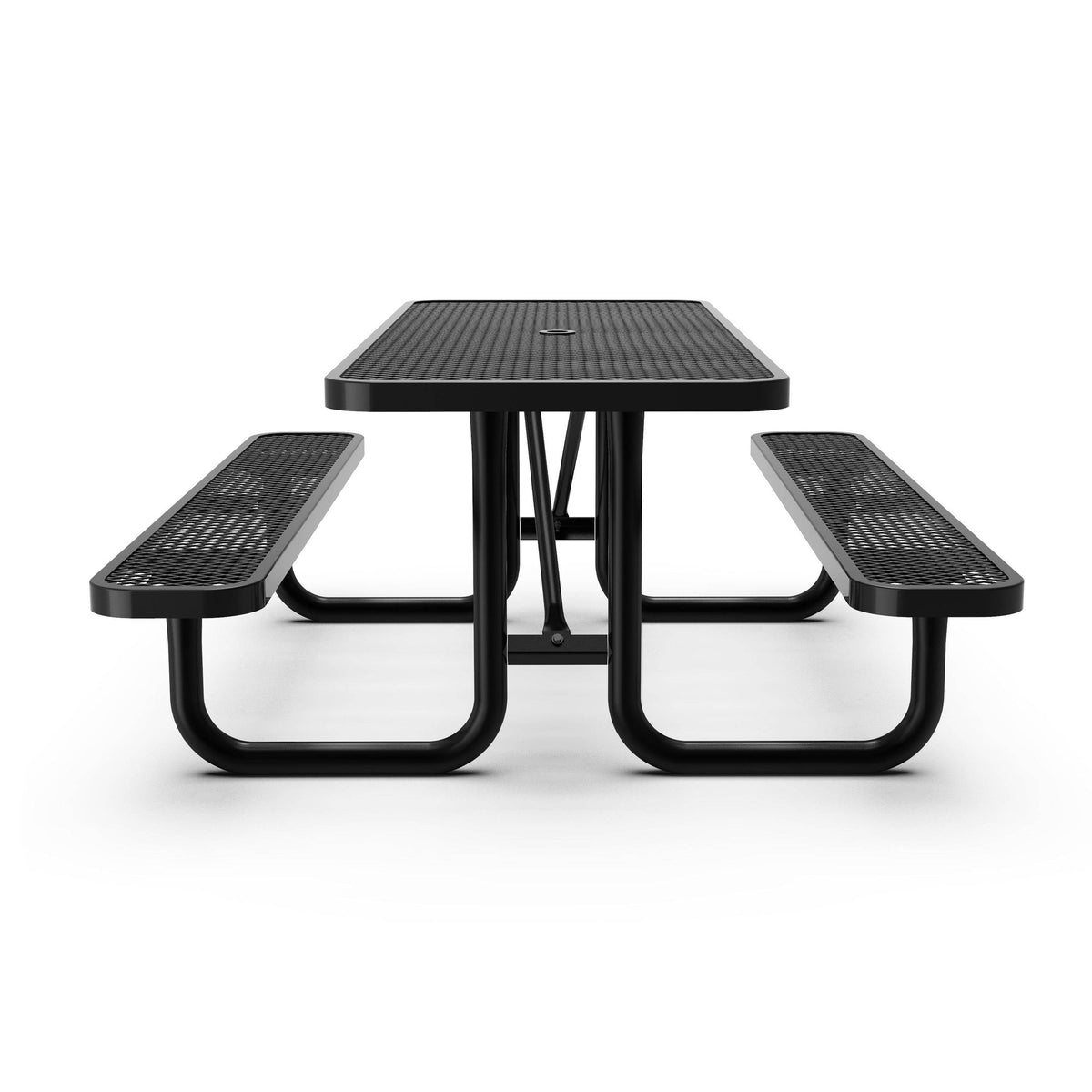 Flash Furniture SLF-EML72-H48L-BK-GG Commercial 6' Rectangular Expanded Mesh Metal Picnic Table with Anchors - Black - View 6
