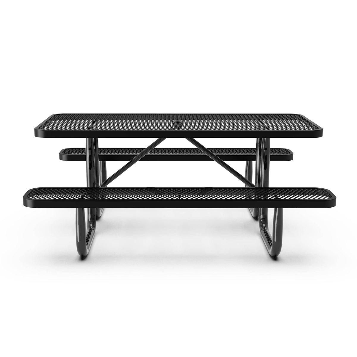 Flash Furniture SLF-EML72-H48L-BK-GG Commercial 6' Rectangular Expanded Mesh Metal Picnic Table with Anchors - Black - View 7