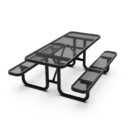 Flash Furniture SLF-EML72-H48L-BK-GG Commercial 6' Rectangular Expanded Mesh Metal Picnic Table with Anchors - Black - View 10