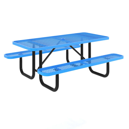 Flash Furniture SLF-EML72-H48L-BL-GG Commercial 6' Rectangle Mesh Metal Outdoor Picnic Table with Ground Anchors-Blue - Main view