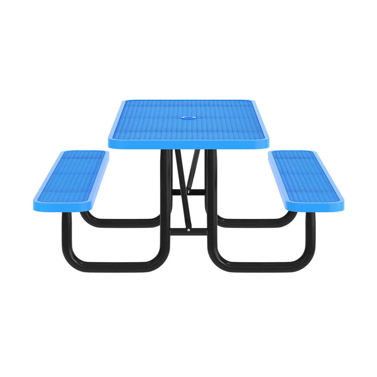 Flash Furniture SLF-EML72-H48L-BL-GG Commercial 6' Rectangle Mesh Metal Outdoor Picnic Table with Ground Anchors-Blue - View 7