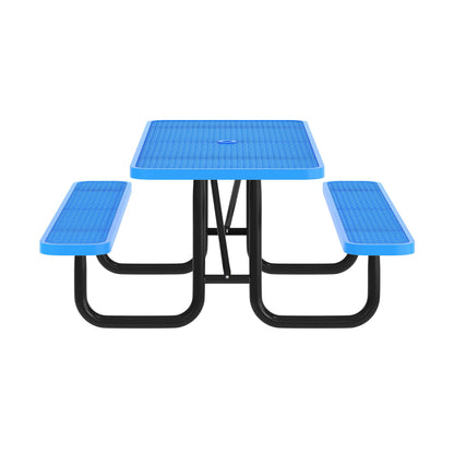 Flash Furniture SLF-EML72-H48L-BL-GG Commercial 6' Rectangle Mesh Metal Outdoor Picnic Table with Ground Anchors-Blue - View 7