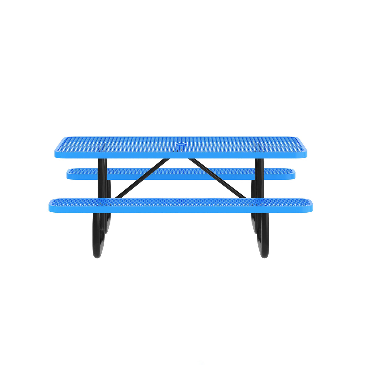 Flash Furniture SLF-EML72-H48L-BL-GG Commercial 6' Rectangle Mesh Metal Outdoor Picnic Table with Ground Anchors-Blue - View 8