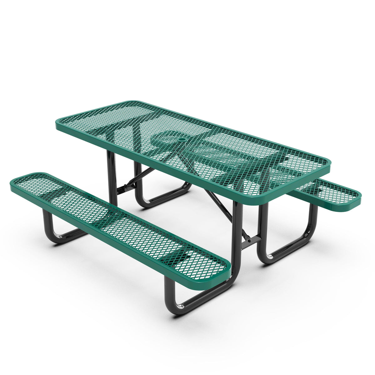 Flash Furniture SLF-EML72-H48L-GN-GG Commercial 6' Rectangular Expanded Mesh Metal Picnic Table with Anchors - Green - Main view