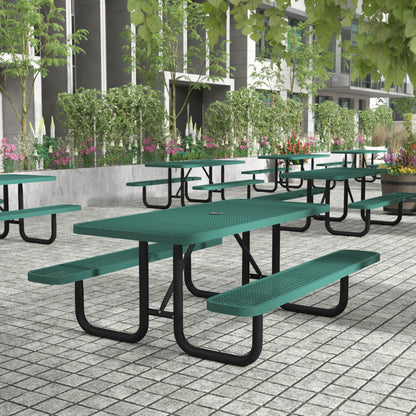 Flash Furniture SLF-EML72-H48L-GN-GG Commercial 6' Rectangular Expanded Mesh Metal Picnic Table with Anchors - Green - View 2