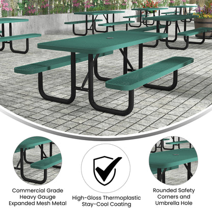 Flash Furniture SLF-EML72-H48L-GN-GG Commercial 6' Rectangular Expanded Mesh Metal Picnic Table with Anchors - Green - View 3