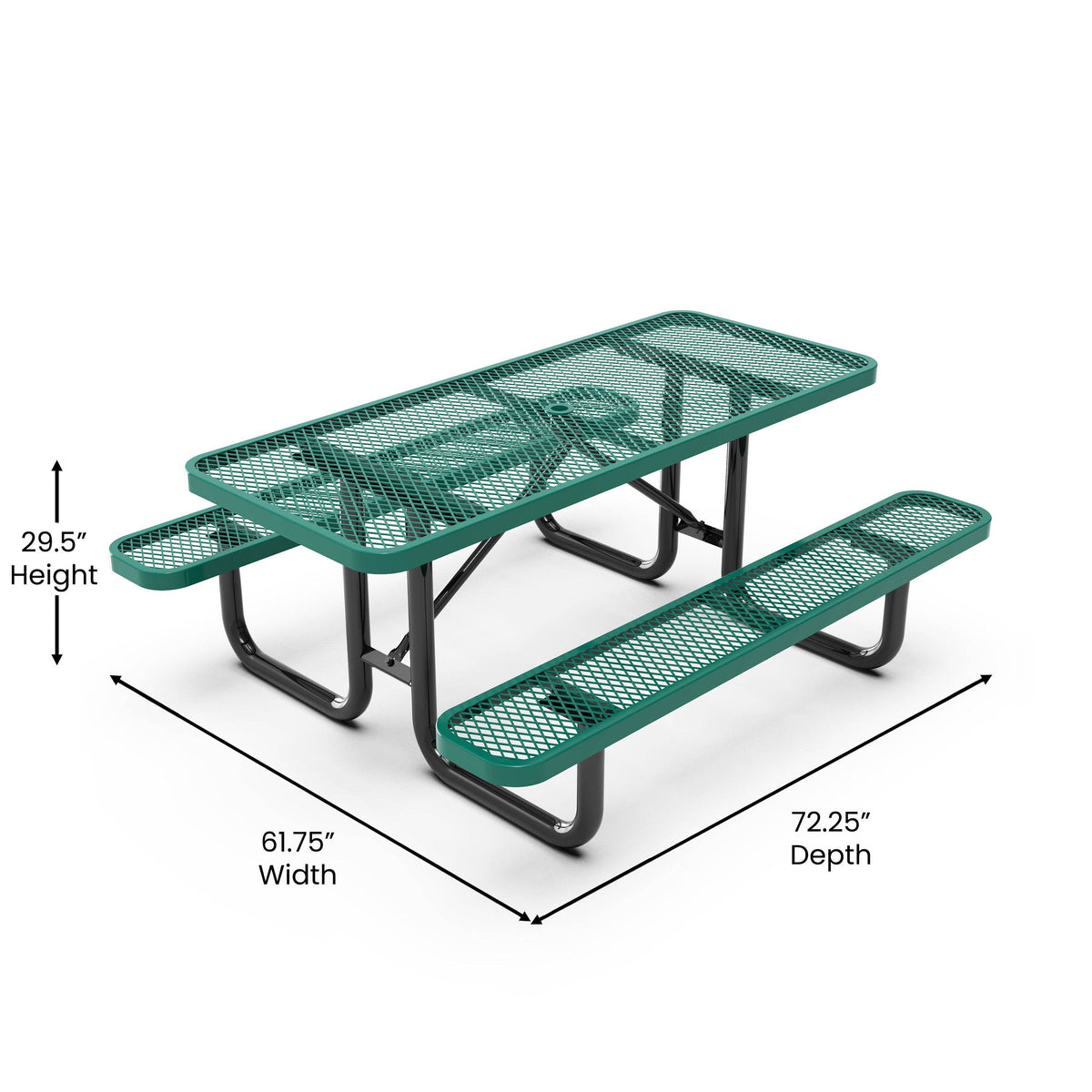 Flash Furniture SLF-EML72-H48L-GN-GG Commercial 6' Rectangular Expanded Mesh Metal Picnic Table with Anchors - Green - View 4