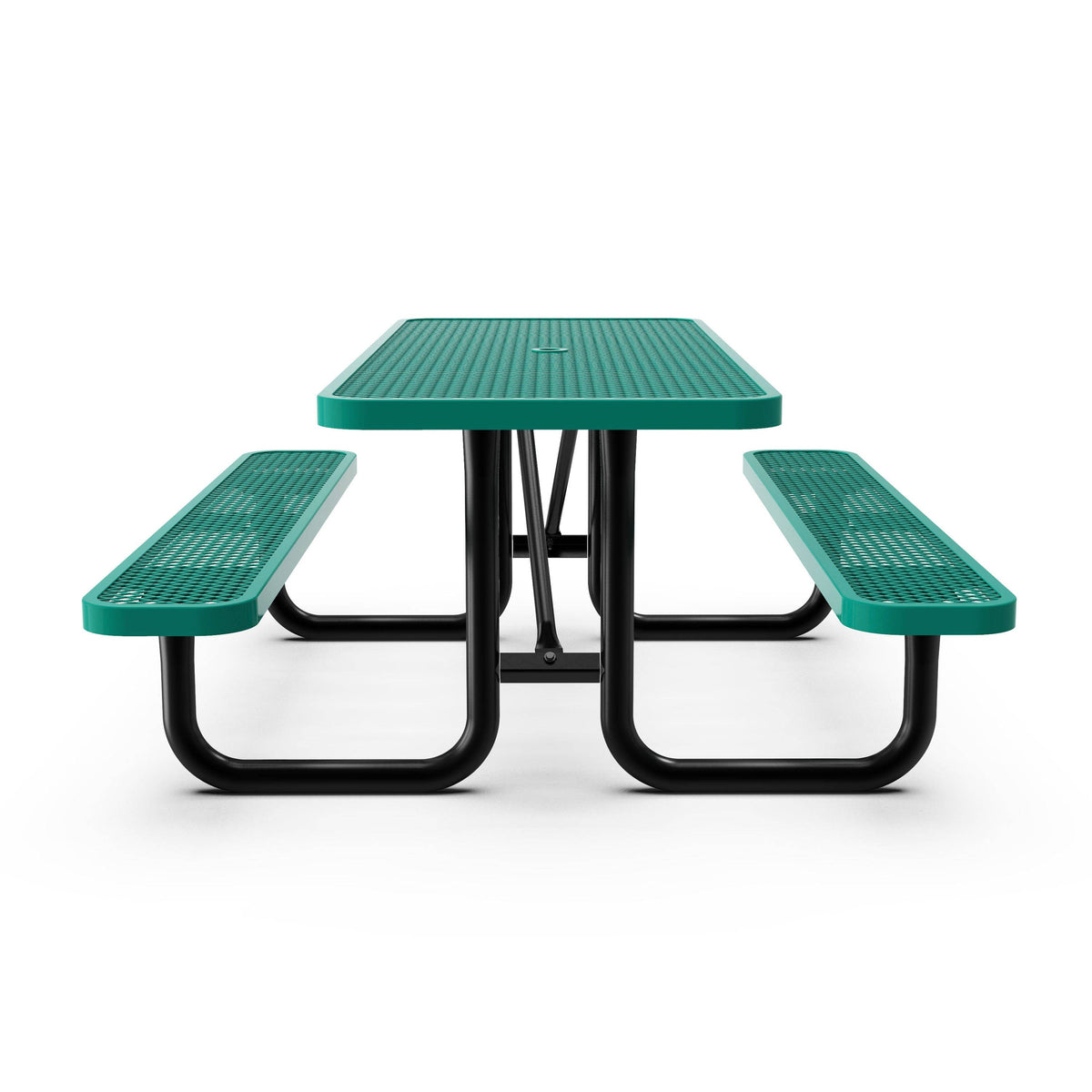 Flash Furniture SLF-EML72-H48L-GN-GG Commercial 6' Rectangular Expanded Mesh Metal Picnic Table with Anchors - Green - View 7