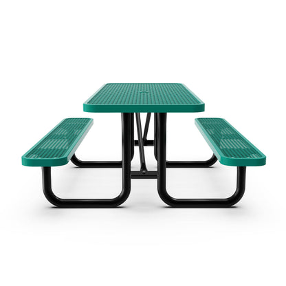 Flash Furniture SLF-EML72-H48L-GN-GG Commercial 6' Rectangular Expanded Mesh Metal Picnic Table with Anchors - Green - View 7