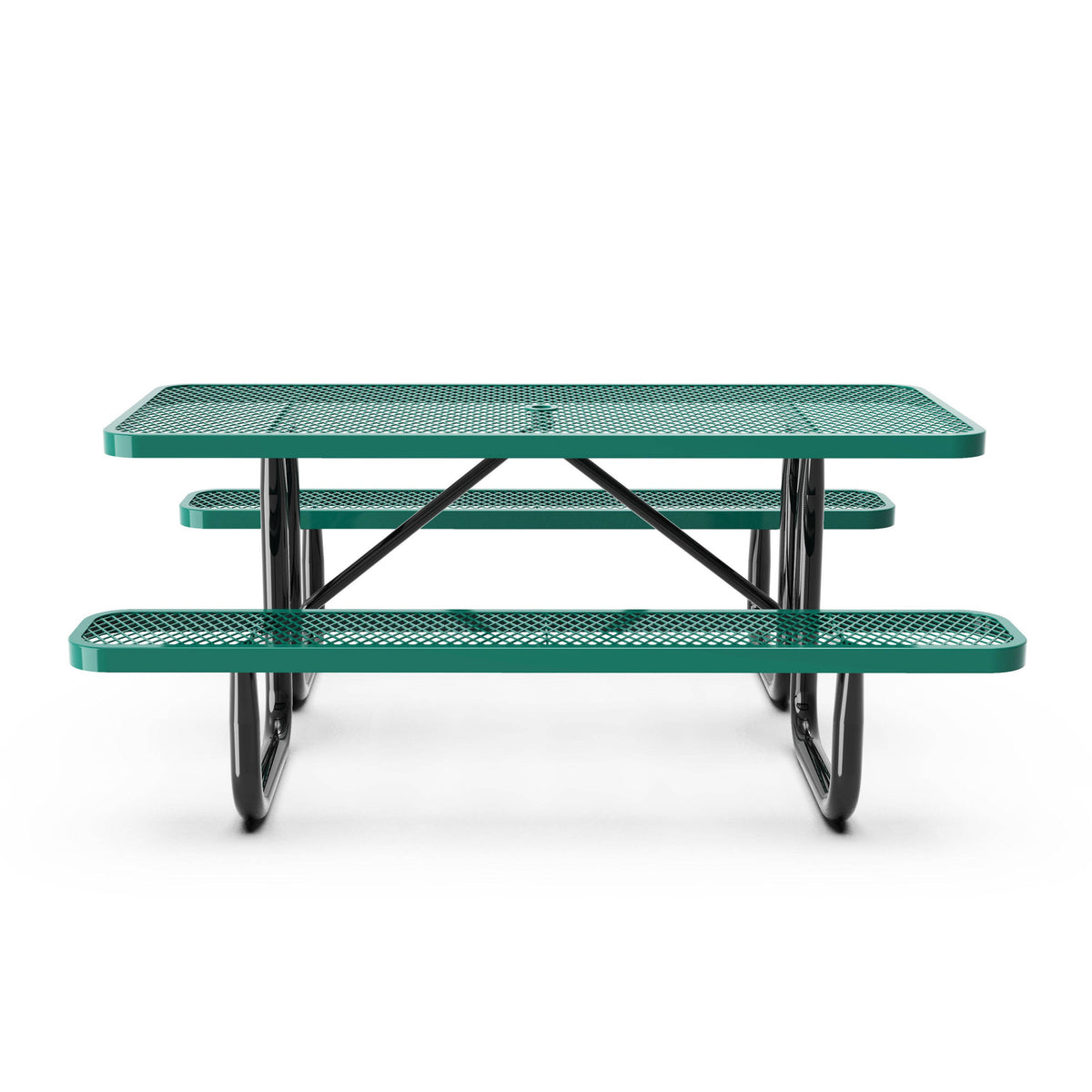 Flash Furniture SLF-EML72-H48L-GN-GG Commercial 6' Rectangular Expanded Mesh Metal Picnic Table with Anchors - Green - View 8