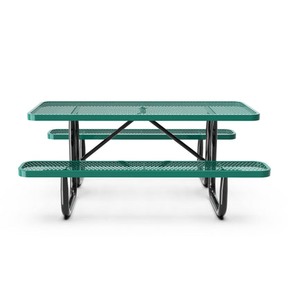 Flash Furniture SLF-EML72-H48L-GN-GG Commercial 6' Rectangular Expanded Mesh Metal Picnic Table with Anchors - Green - View 8