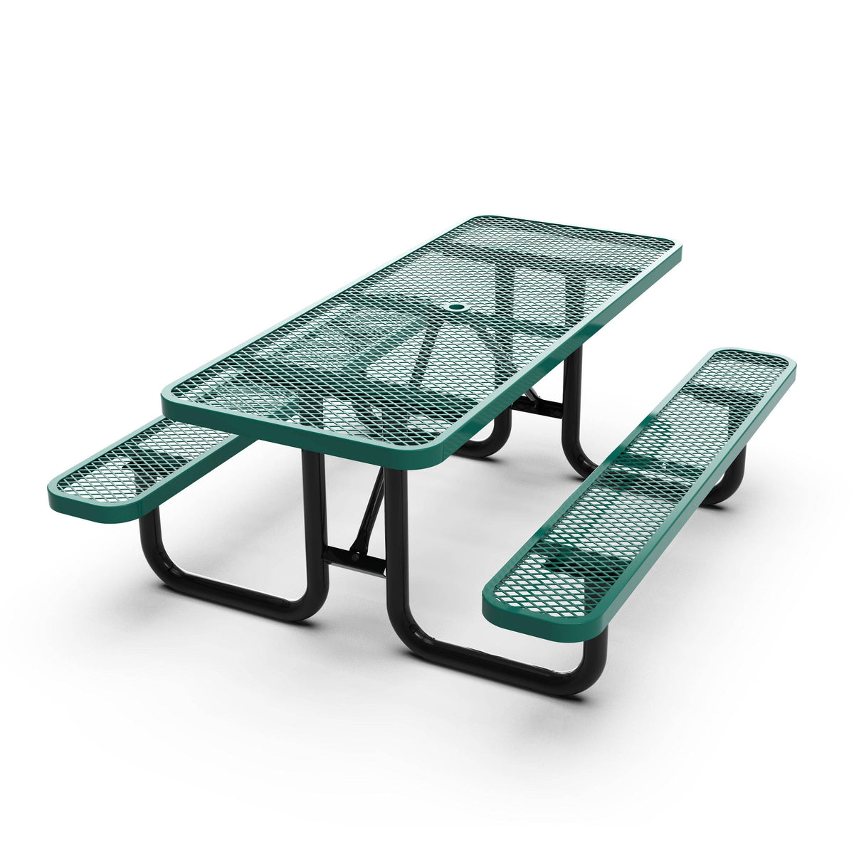 Flash Furniture SLF-EML72-H48L-GN-GG Commercial 6' Rectangular Expanded Mesh Metal Picnic Table with Anchors - Green - View 11