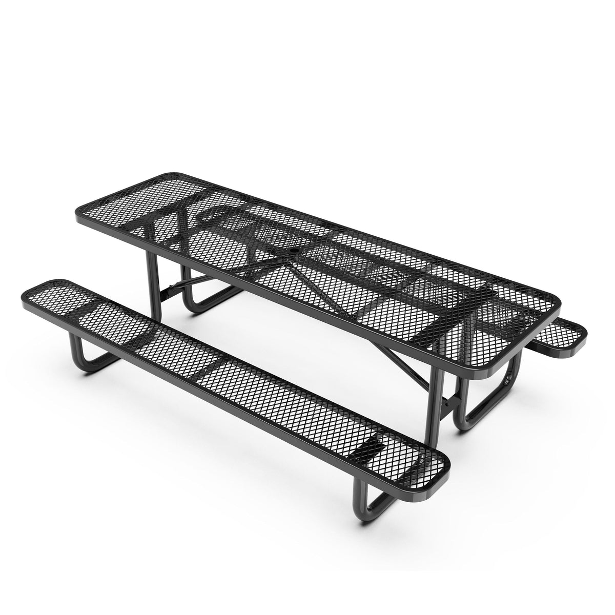 Flash Furniture SLF-EML96-H60L-BK-GG Commercial 8' Rectangular Expanded Mesh Metal Picnic Table with Anchors - Black - Main view