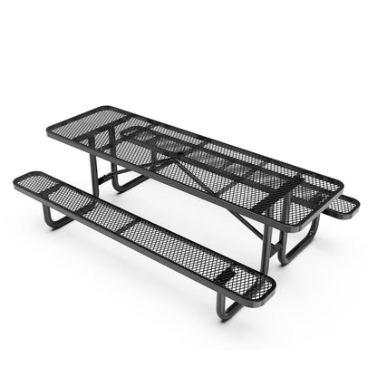 Flash Furniture SLF-EML96-H60L-BK-GG Commercial 8' Rectangular Expanded Mesh Metal Picnic Table with Anchors - Black - Main view