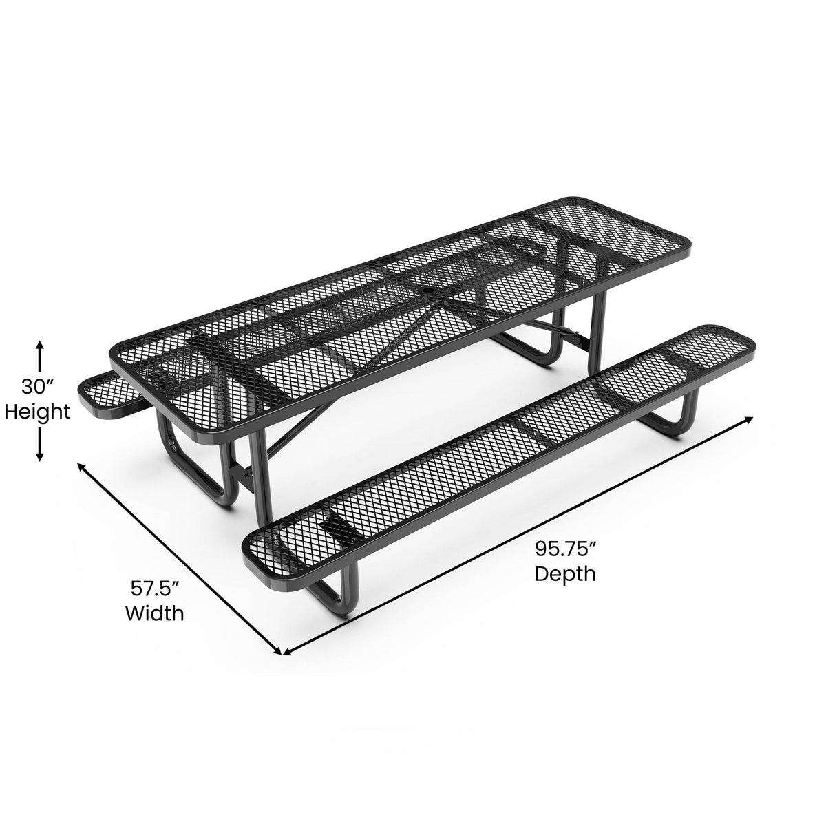 Flash Furniture SLF-EML96-H60L-BK-GG Commercial 8' Rectangular Expanded Mesh Metal Picnic Table with Anchors - Black - View 4