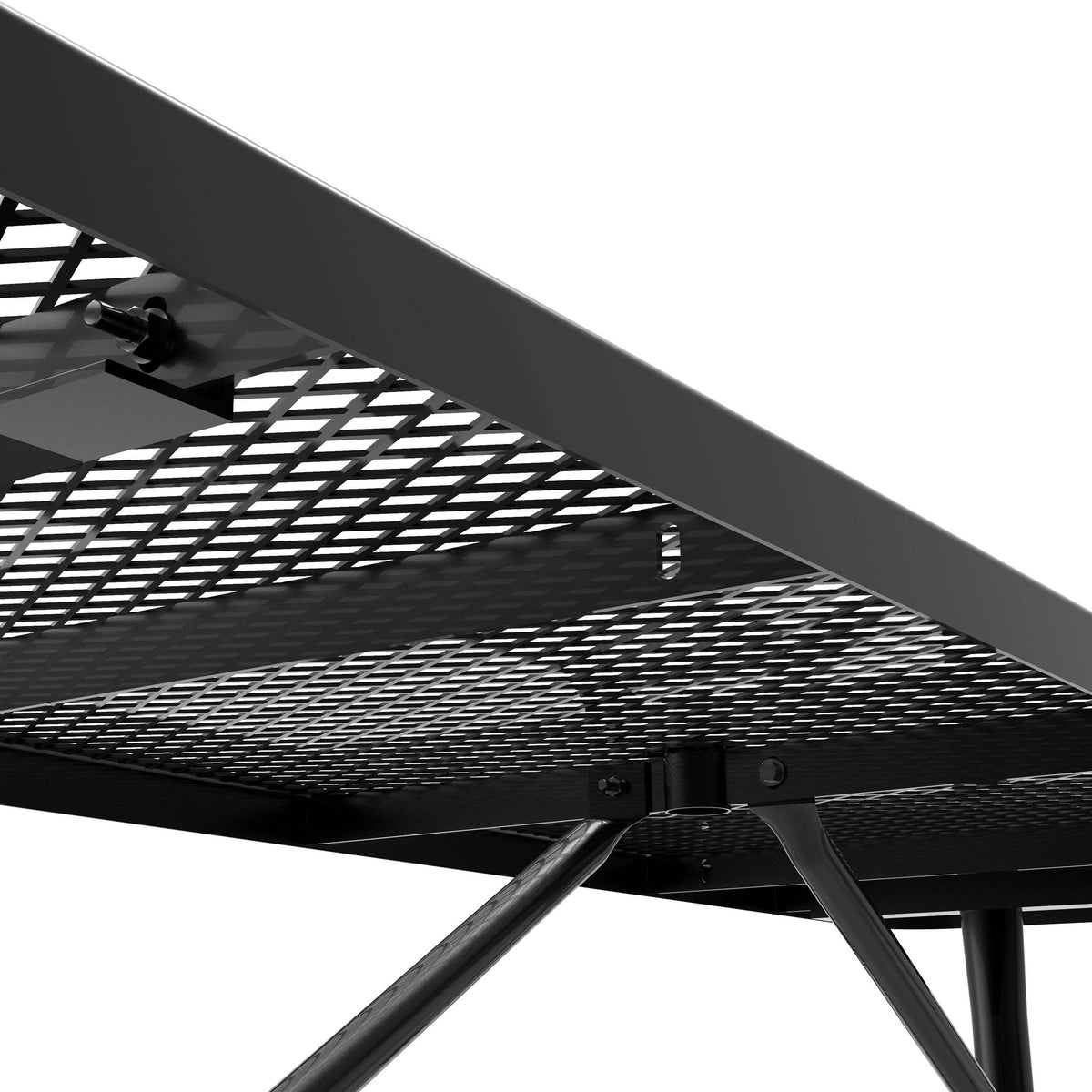Flash Furniture SLF-EML96-H60L-BK-GG Commercial 8' Rectangular Expanded Mesh Metal Picnic Table with Anchors - Black - View 6