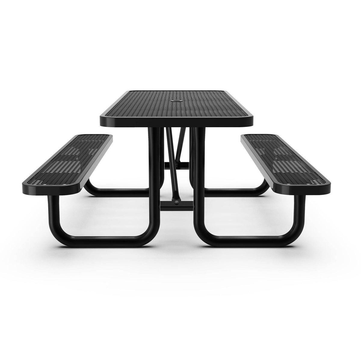 Flash Furniture SLF-EML96-H60L-BK-GG Commercial 8' Rectangular Expanded Mesh Metal Picnic Table with Anchors - Black - View 7