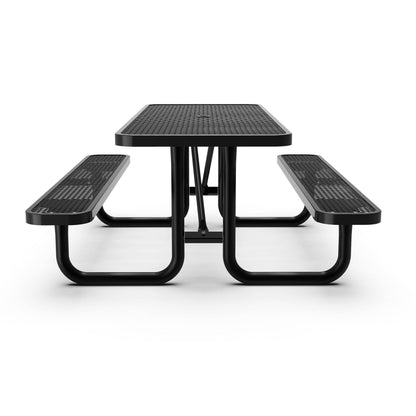 Flash Furniture SLF-EML96-H60L-BK-GG Commercial 8' Rectangular Expanded Mesh Metal Picnic Table with Anchors - Black - View 7