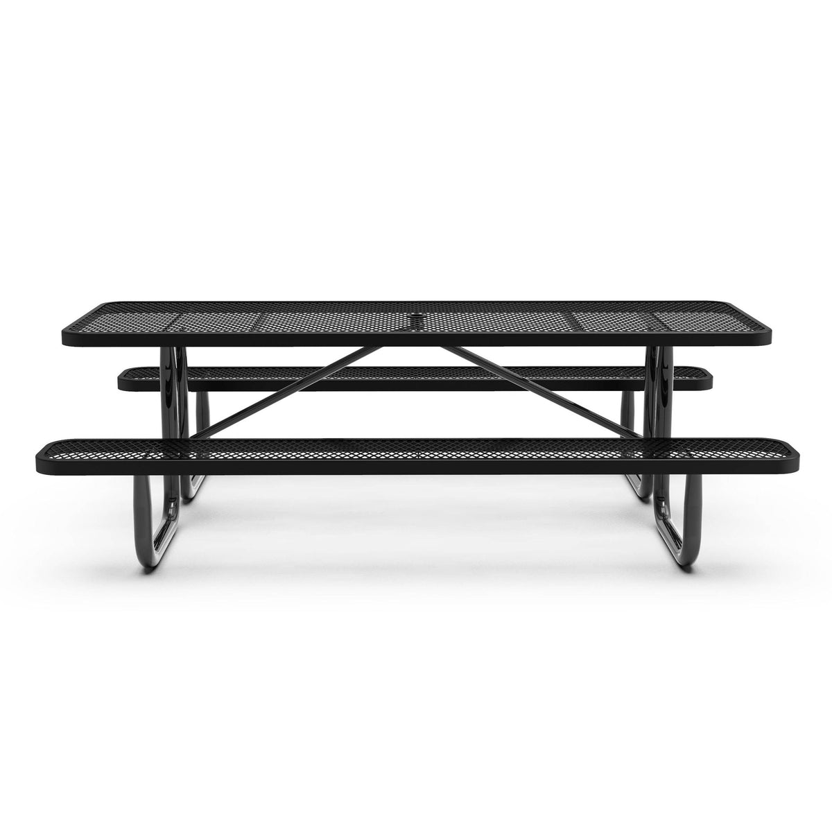 Flash Furniture SLF-EML96-H60L-BK-GG Commercial 8' Rectangular Expanded Mesh Metal Picnic Table with Anchors - Black - View 8