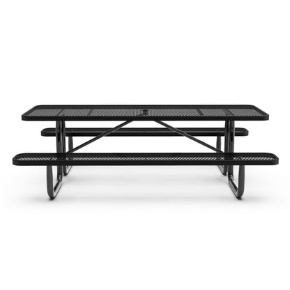 Flash Furniture SLF-EML96-H60L-BK-GG Commercial 8' Rectangular Expanded Mesh Metal Picnic Table with Anchors - Black - View 8