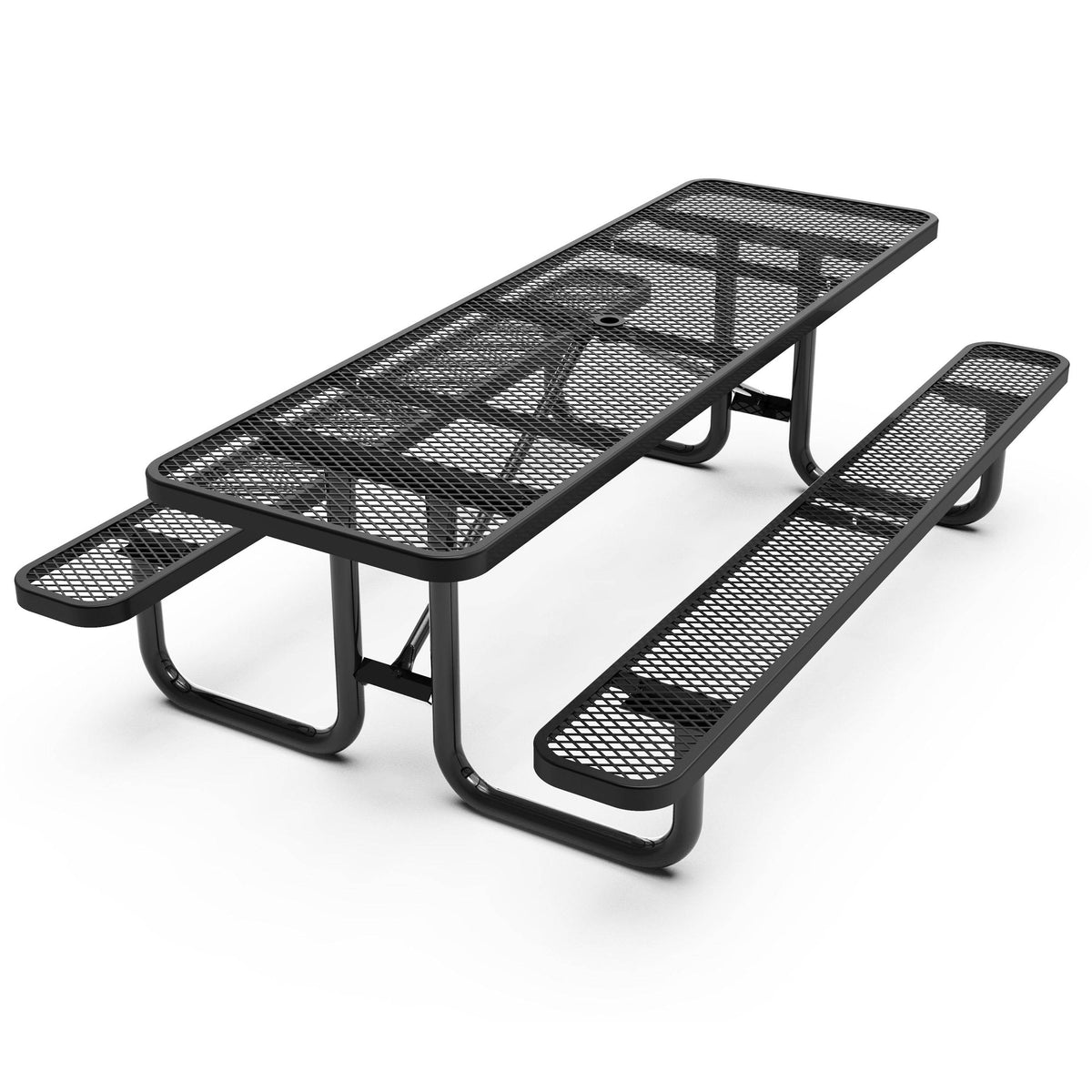 Flash Furniture SLF-EML96-H60L-BK-GG Commercial 8' Rectangular Expanded Mesh Metal Picnic Table with Anchors - Black - View 11