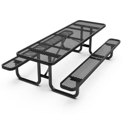 Flash Furniture SLF-EML96-H60L-BK-GG Commercial 8' Rectangular Expanded Mesh Metal Picnic Table with Anchors - Black - View 11